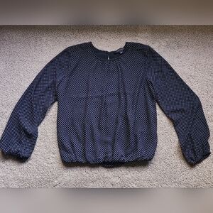 Tommy Hilfiger Navy, White Polka Dot Puff Sleeve Blouse, Size Small